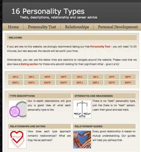 Free personality test, type descriptions, relationship and career .